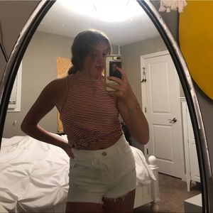 Orange and white horizontal strip tank top!